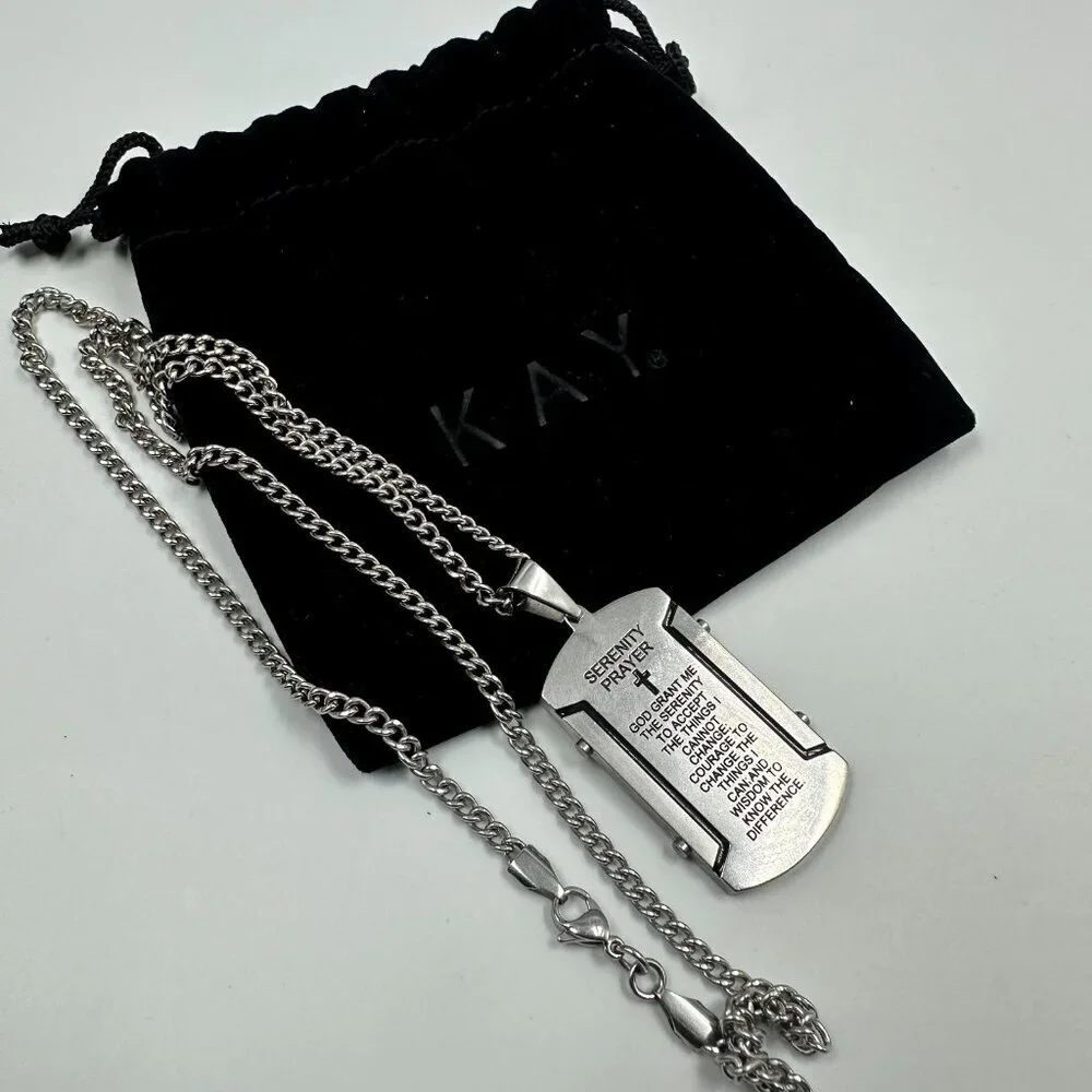 Kay Jewelers Serenity Prayer Dog Tag Necklace Stainless Steel Black Ion Plating